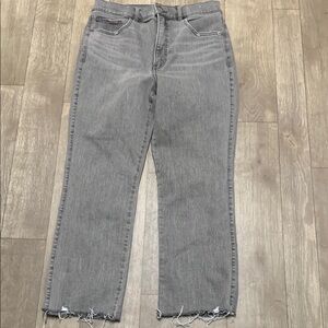 Womens Express High Rise Cropped Straight Frayed‎ Hem Stretch Jeans